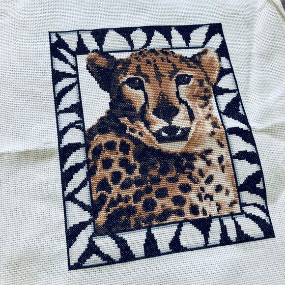 Cheetah Completed Cross Stitch Embroidery Pegasus #408-D Safari Animal - Picture 1 of 3